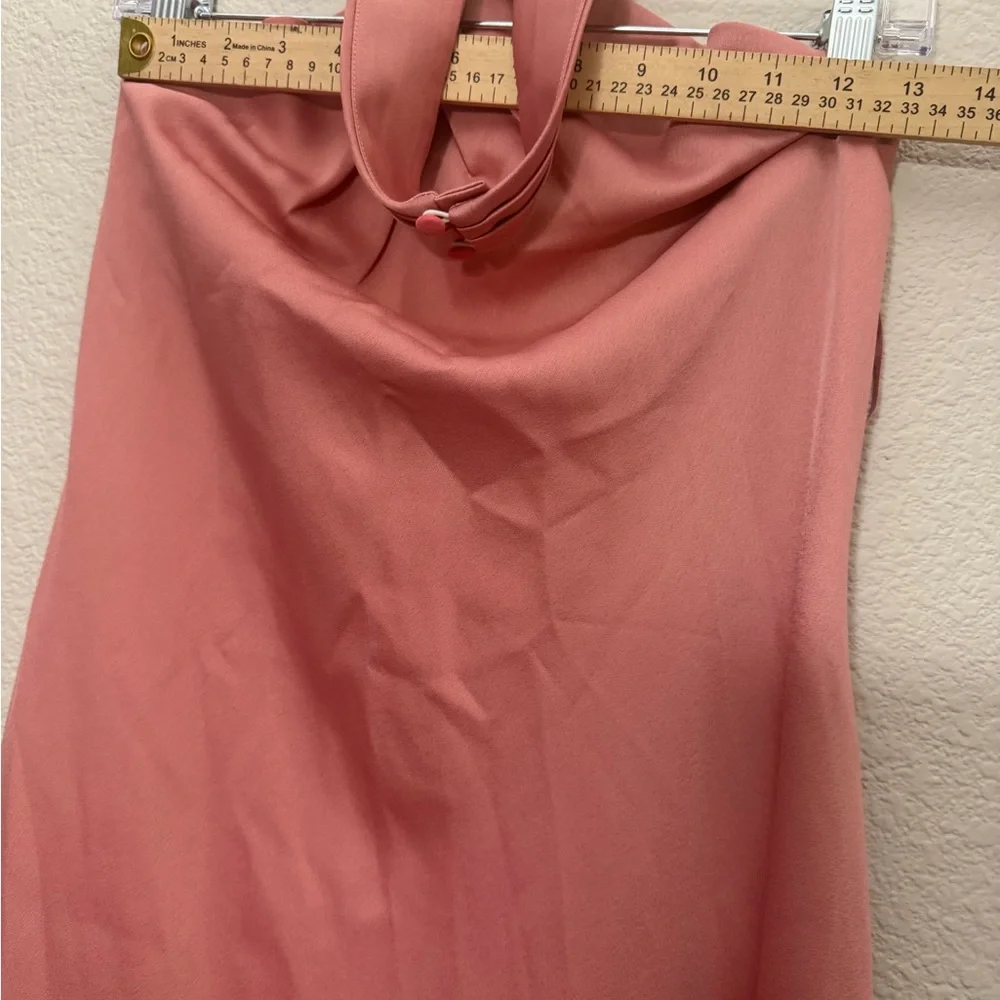 BHLDN Anthropologie Halter Satin Maxi Dress 14P Dusty Rose Bridesmaid Derby - Picture 5 of 12